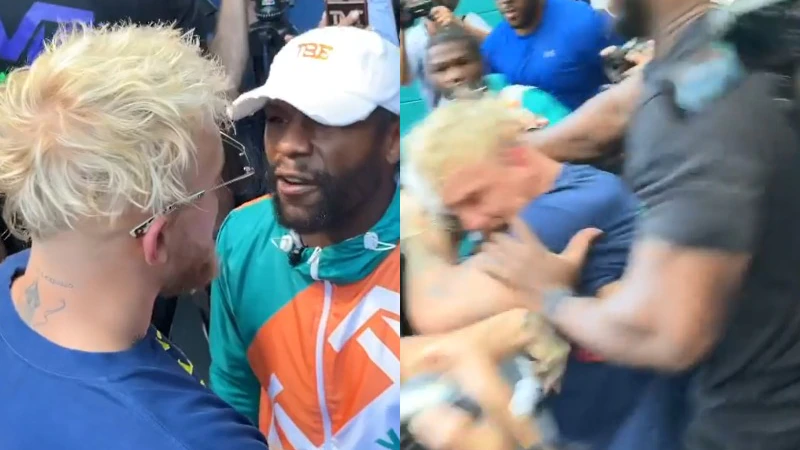 Tubettaja Jake Paul varasti nyrkkeilylegenda Floyd Mayweatherin lippiksen Mayweather vs. Logan Paul -pressitilaisuudessa.
