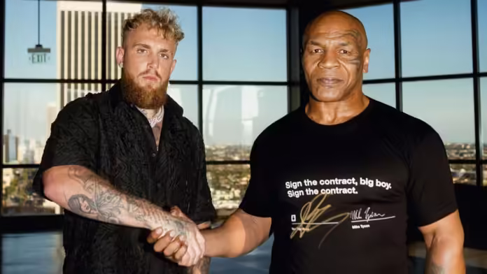 Jake Paul ja Mike Tyson kättelevät toisiaan. Jake Paulin äiti pelkää poikansa puolesta.